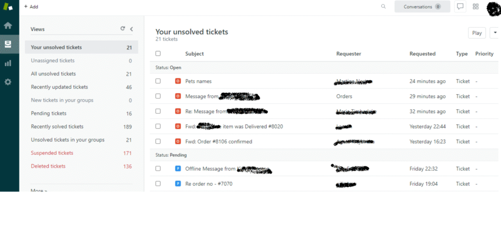 zendesk support dashboard for Seer Support services
